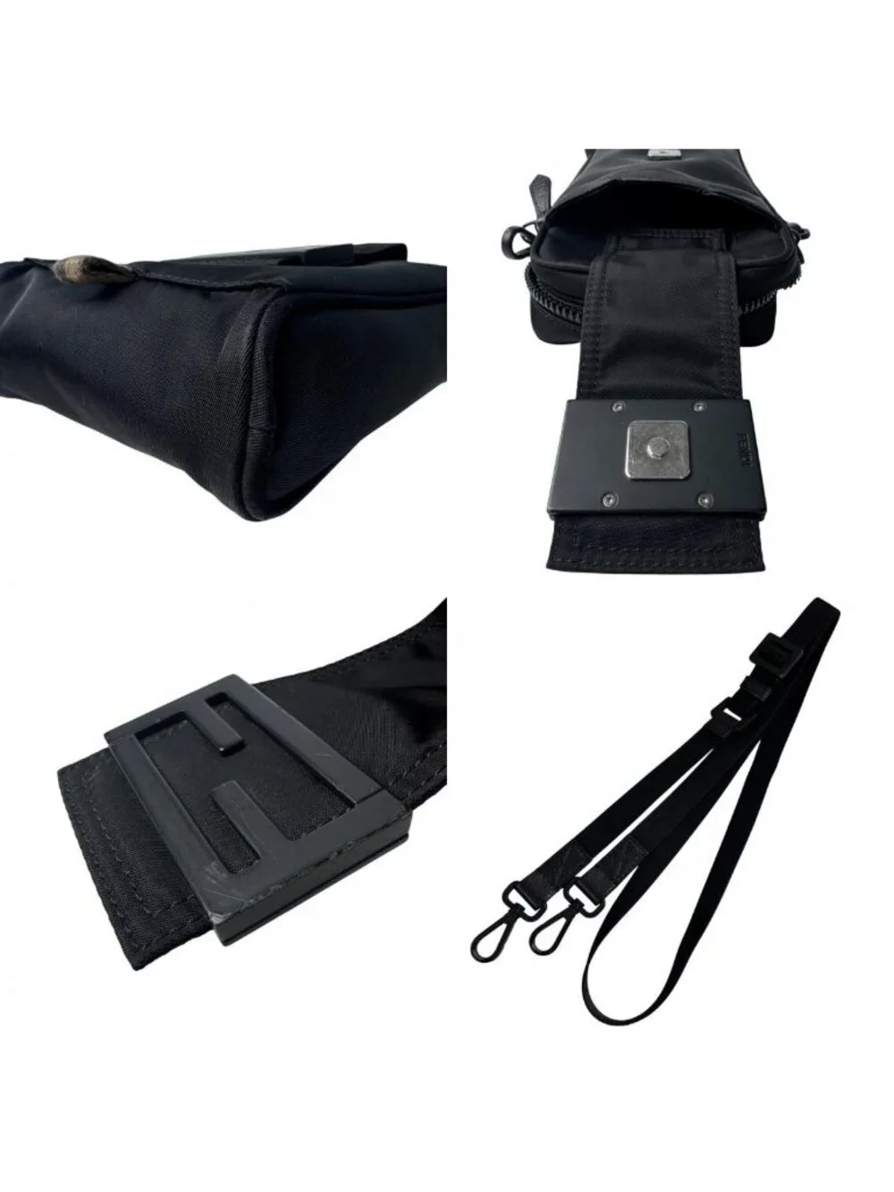 Fendi Baguette Phone Pouch Nylon Shoulder Bag Black